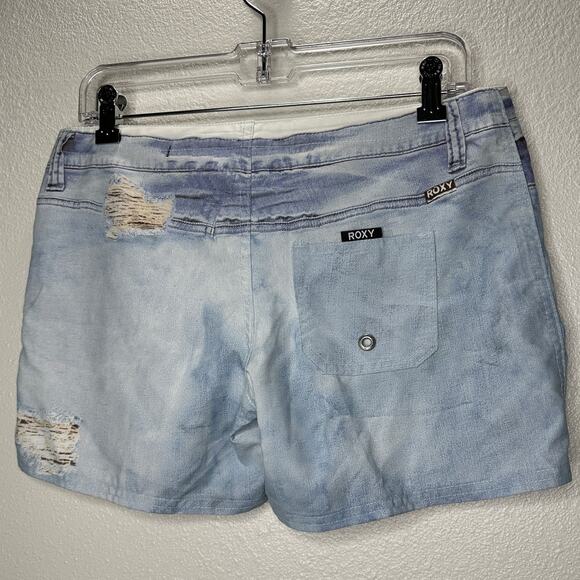 Roxy Estilo Faux Distressed Bue Jean Print On Poly Shorts 7 - Picture 6 of 11